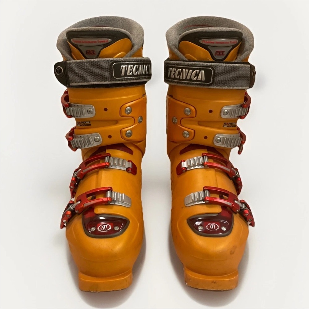 Tecnica Vibrant Orange Ski Boots with Red Highlights